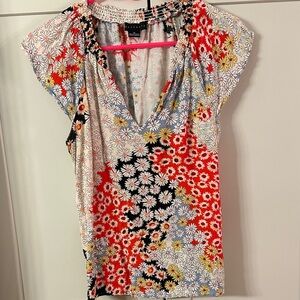 Sanctuary Multicolor patchwork Floral V-Neck cap sleeve Blouse